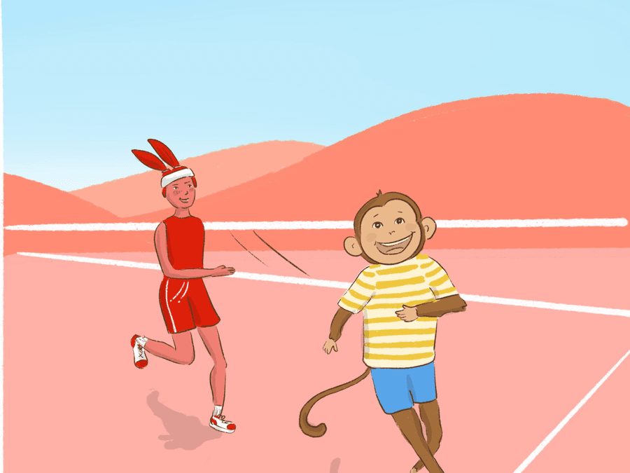 Groovy playing sports with his friend Red