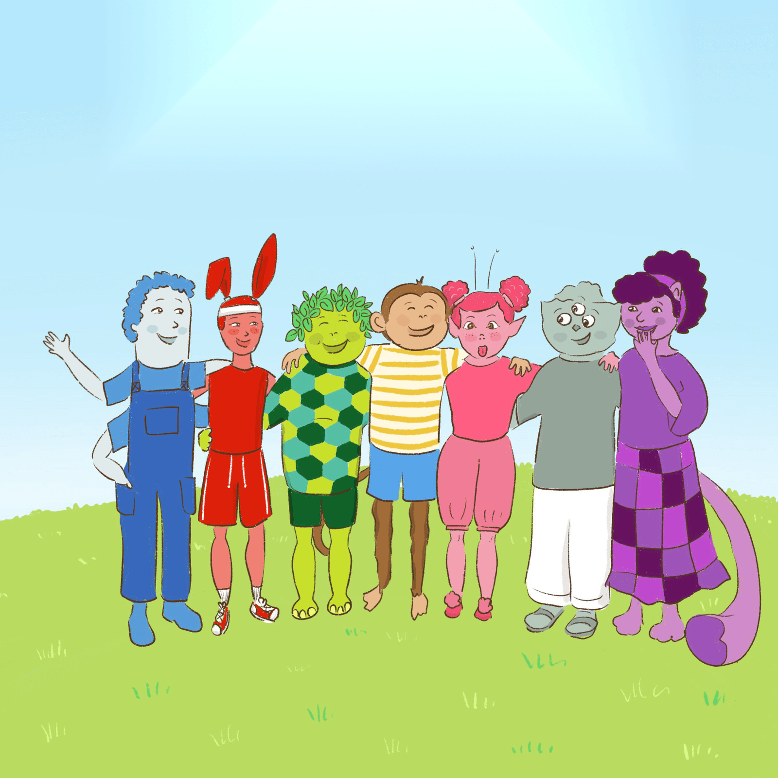 Groovy standing together with his friends
